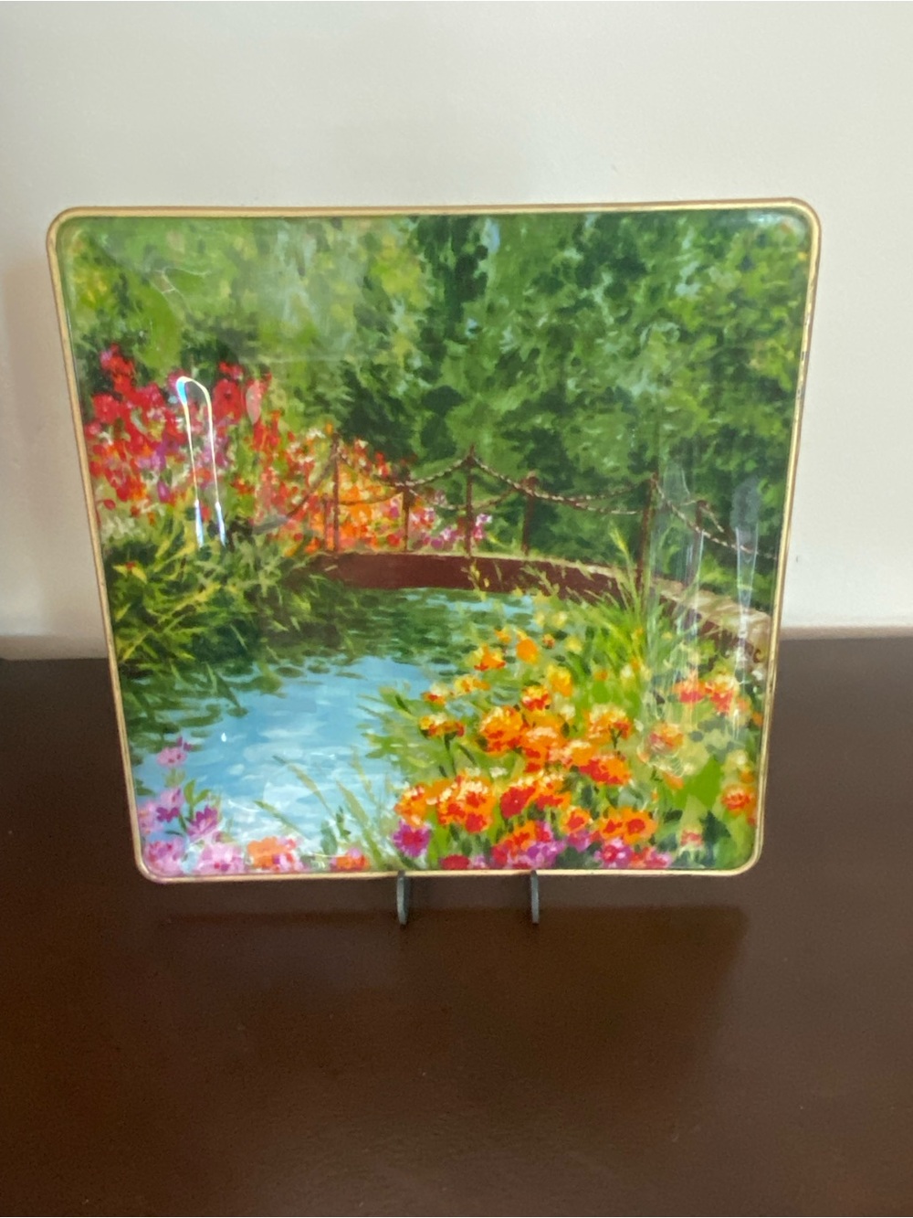 Colorful Garden Bridge Decorative Art Tile - Green